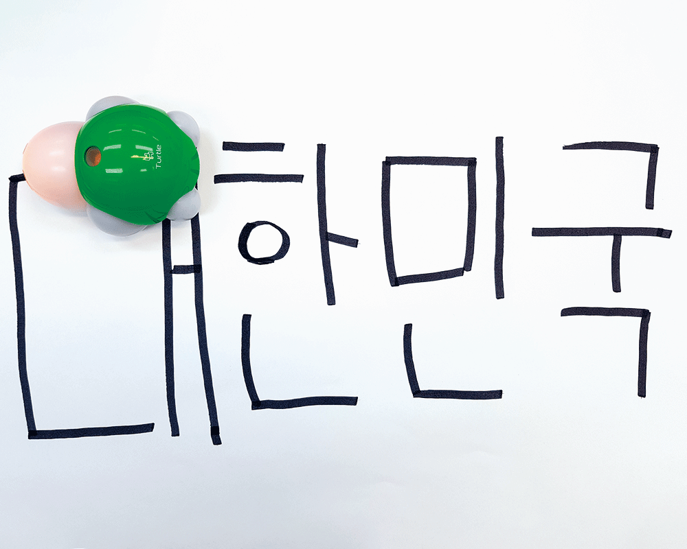 터틀 로봇을 우리나라 이름 위에 올려놓은 모습