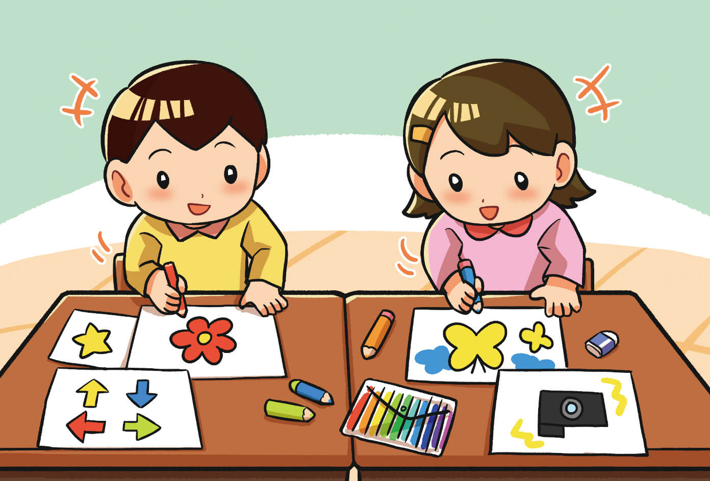 상상한 것을 종이에 그리는 모습
