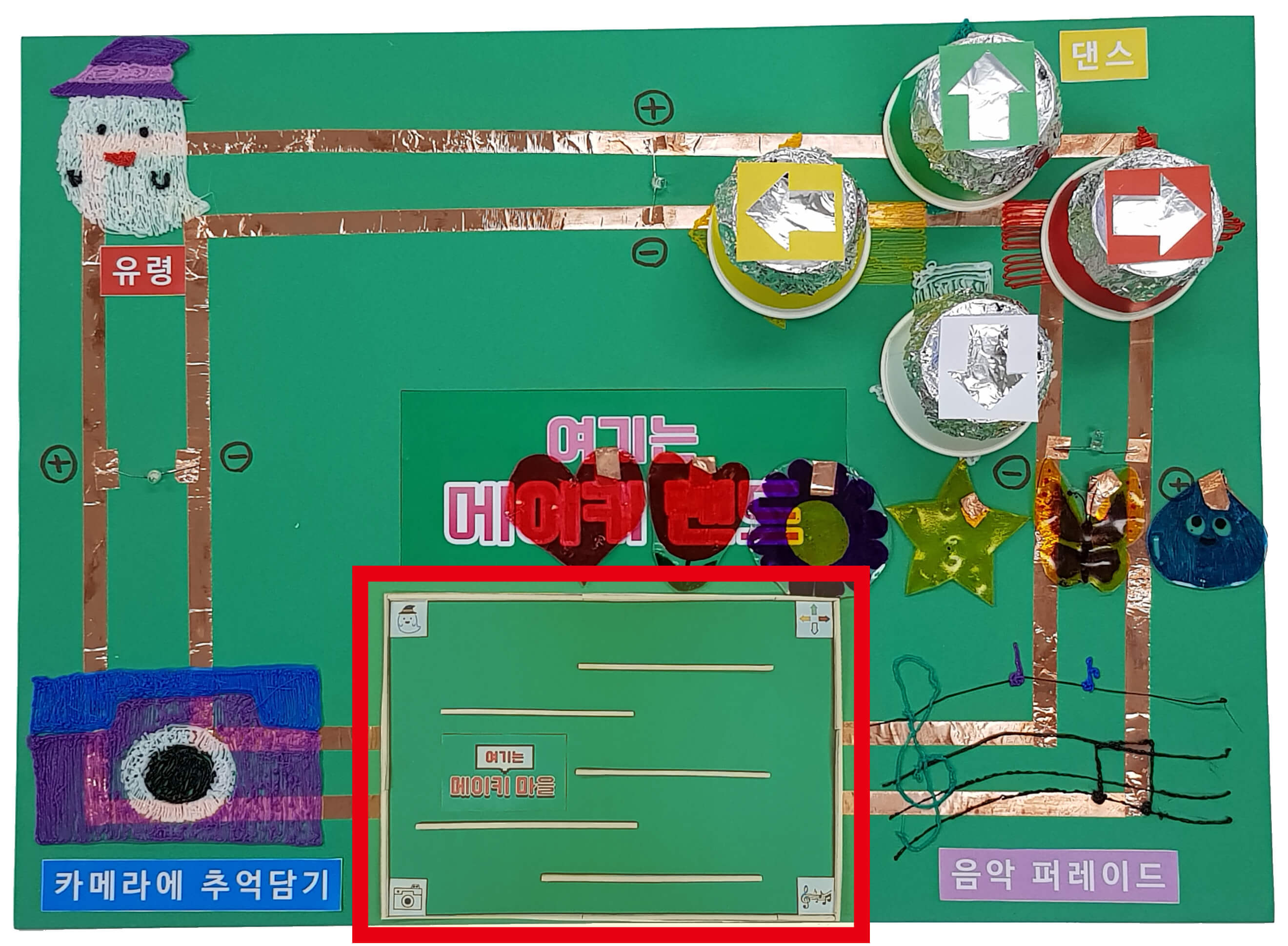 4차시에서 만든 메이키랜드에 길을 잃어버렸을 때 만들었던 지도를 배치한 모습
