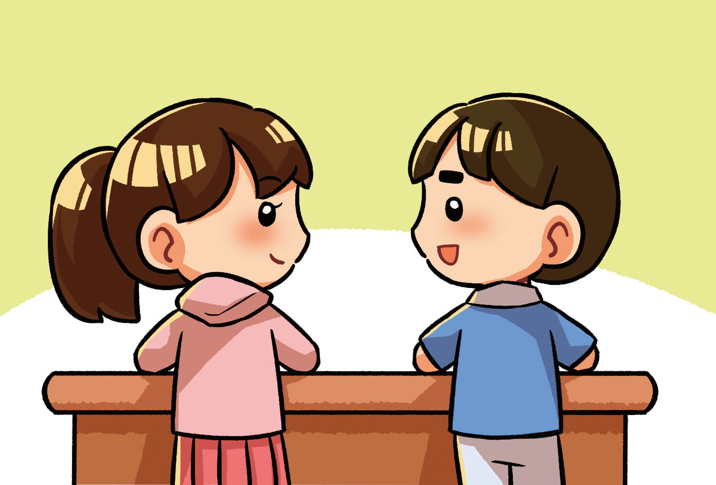 친구와 얼굴을 마주 보는 모습