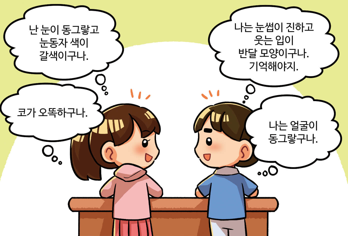 친구에게 들은 본인의 특징을 생각하는 모습