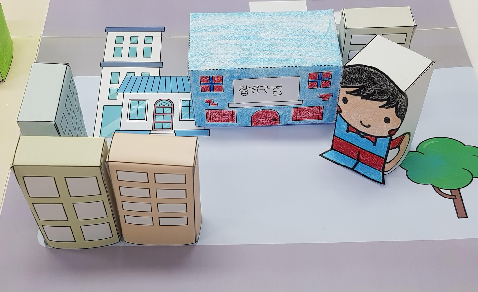 마을에 배치한 직업인과 직업 관련 건물을 확대한 모습