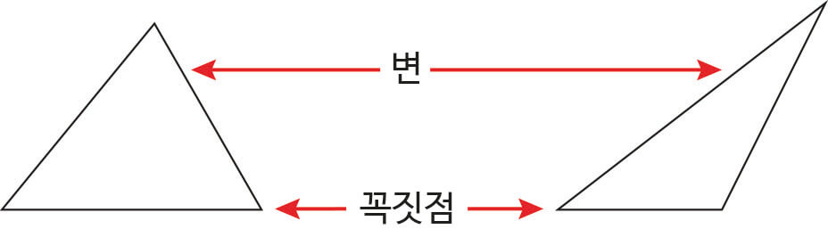 삼각형의 변과 꼭짓점을 가르키고 있는 그림